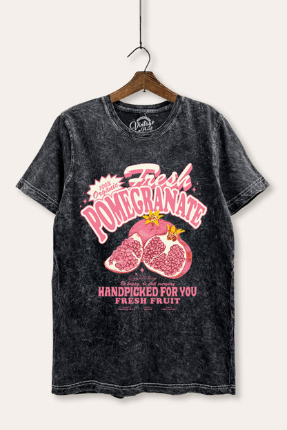 Fresh Pomegranate Fruit Graphic Mineral Wash Relaxed Tee