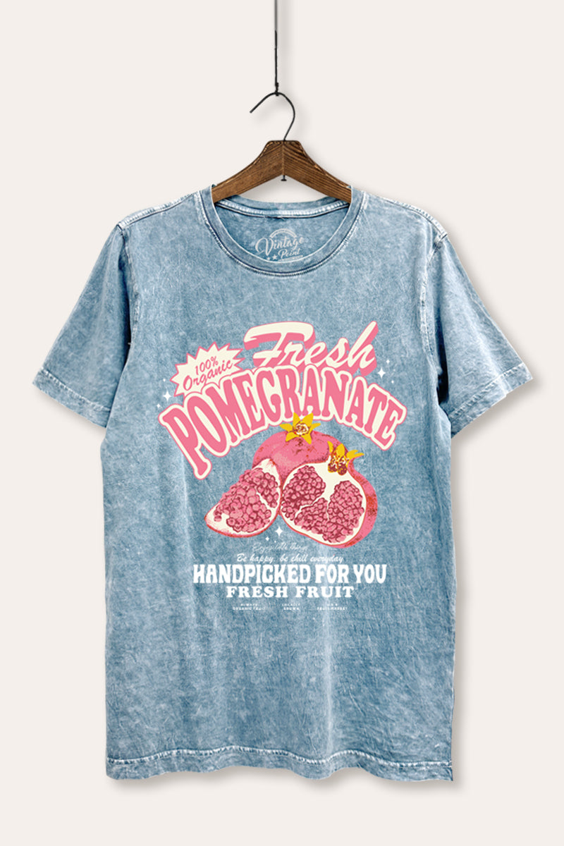 Fresh Pomegranate Fruit Graphic Mineral Wash Relaxed Tee