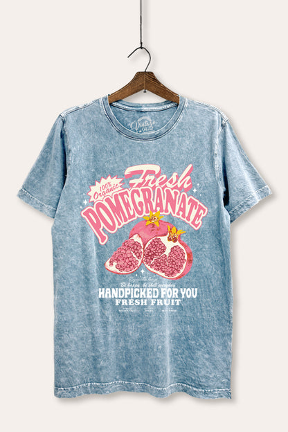 Fresh Pomegranate Fruit Graphic Mineral Wash Relaxed Tee