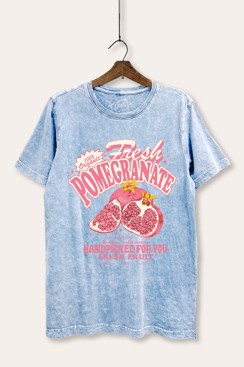 Fresh Pomegranate Fruit Graphic Mineral Wash Relaxed Tee