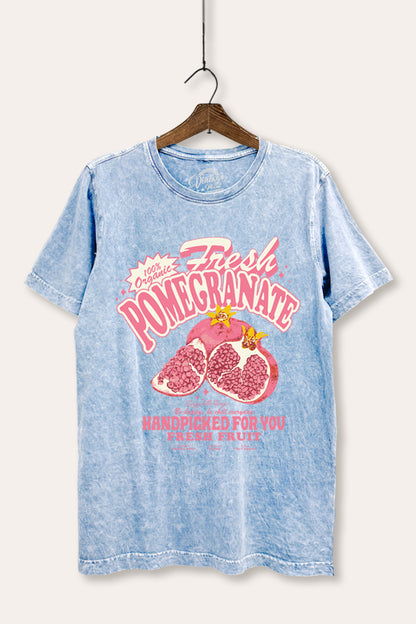 Fresh Pomegranate Fruit Graphic Mineral Wash Relaxed Tee