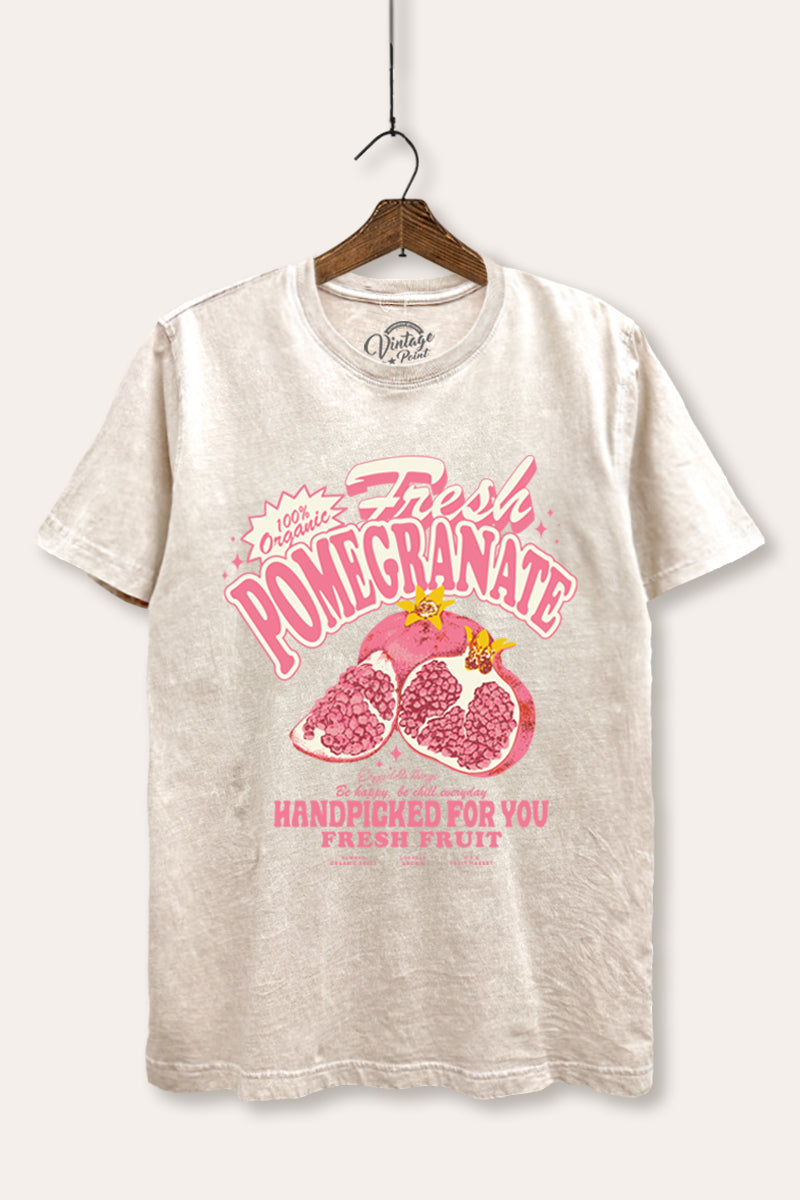 Fresh Pomegranate Fruit Graphic Mineral Wash Relaxed Tee