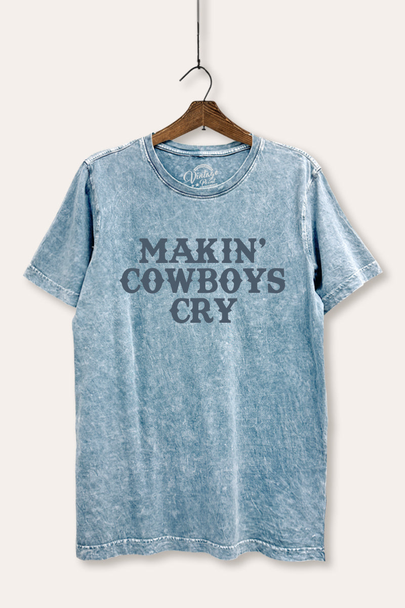 "makin' cowboys cry" graphic mineral wash relaxed tee