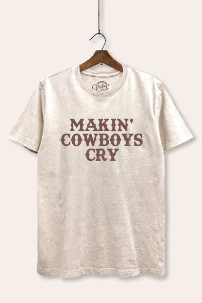 Makin' Cowboys Cry Western Graphic Mineral Wash Relaxed Tee