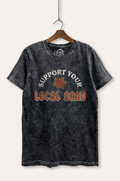 Support Your Local Band Rose Graphic Mineral Wash Relaxed Tee