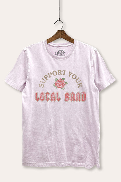 Support Your Local Band Rose Graphic Mineral Wash Relaxed Tee