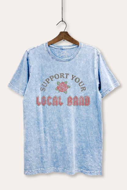 Support Your Local Band Rose Graphic Mineral Wash Relaxed Tee