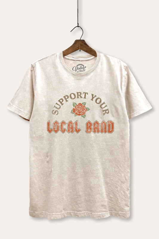 Support Your Local Band Rose Graphic Mineral Wash Relaxed Tee