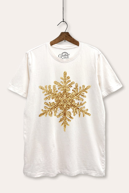 Gold Snowflake Holiday Graphic Mineral Wash Relaxed Tee