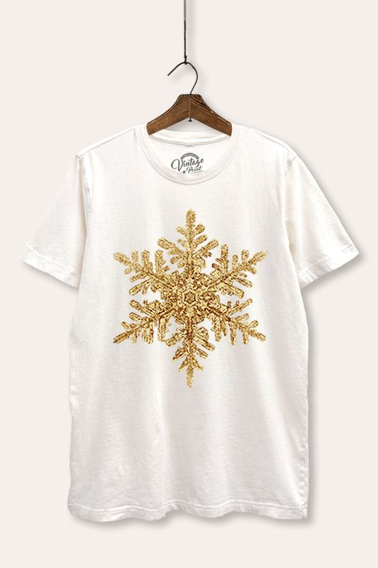 Gold Snowflake Holiday Graphic Mineral Wash Relaxed Tee