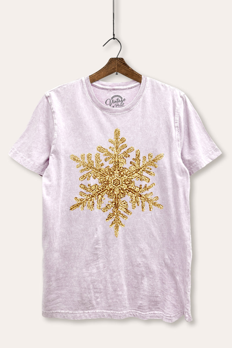 Gold Snowflake Holiday Graphic Mineral Wash Relaxed Tee