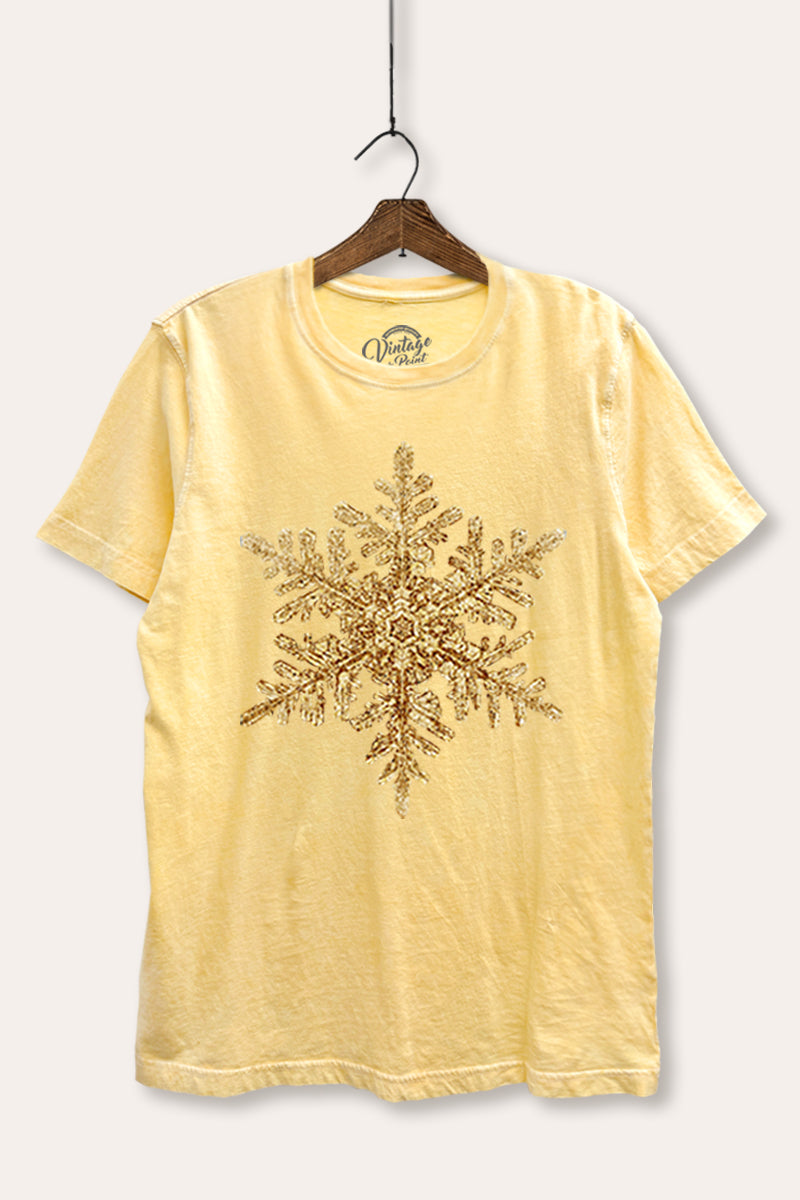 Gold Snowflake Holiday Graphic Mineral Wash Relaxed Tee