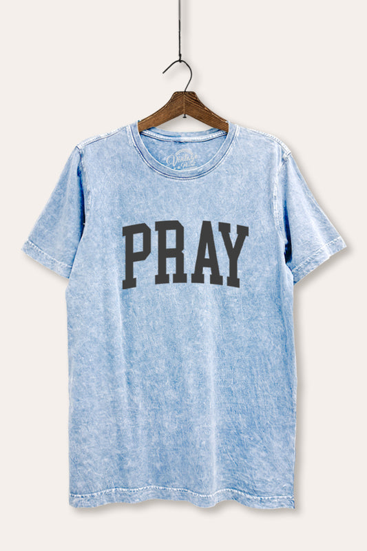Pray Lettering Graphic Mineral Wash Relaxed Tee