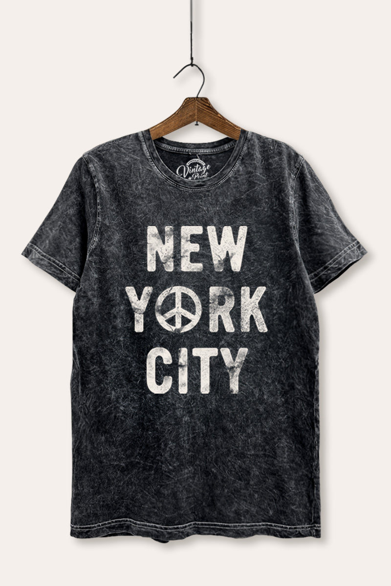 New York City Peace Sign Graphic Mineral Wash Relaxed Tee