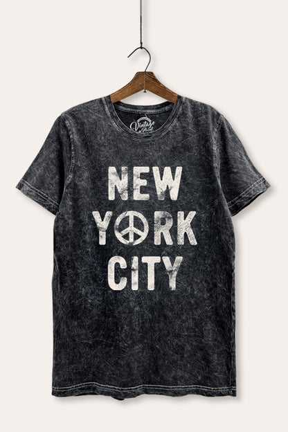 New York City Peace Sign Graphic Mineral Wash Relaxed Tee