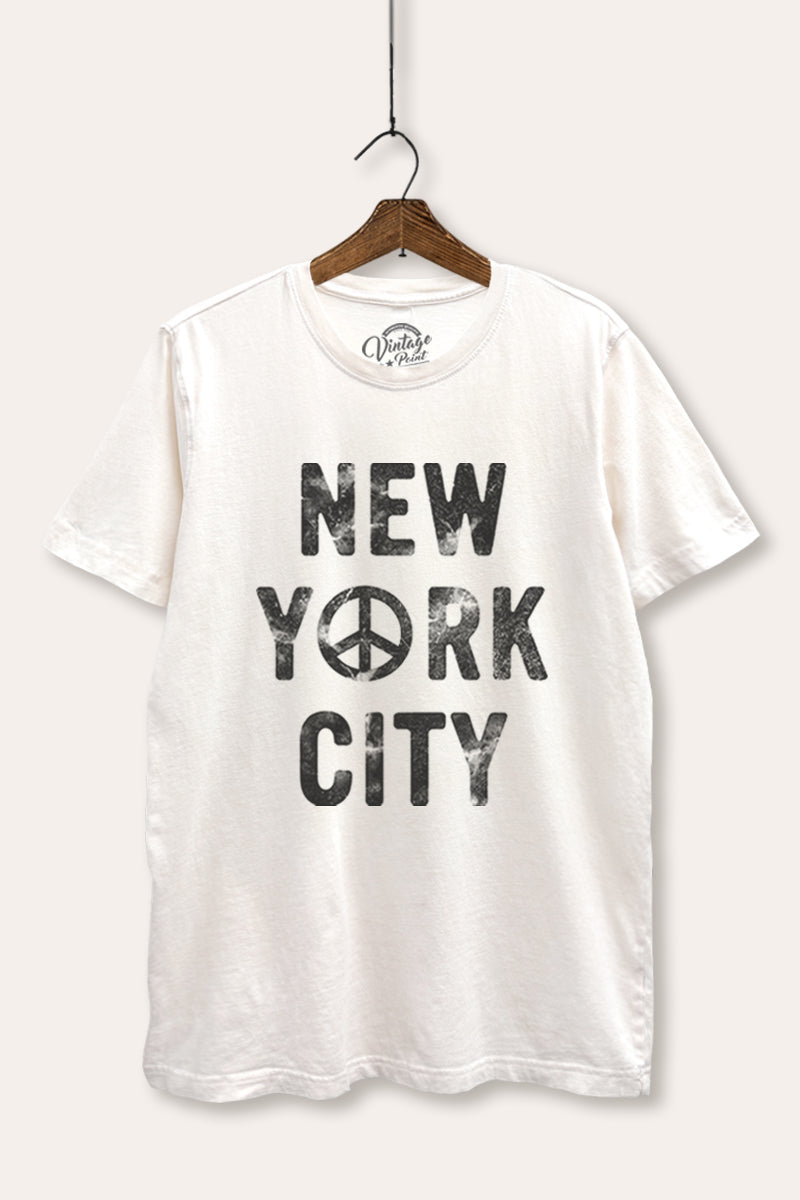 New York City Peace Sign Graphic Mineral Wash Relaxed Tee