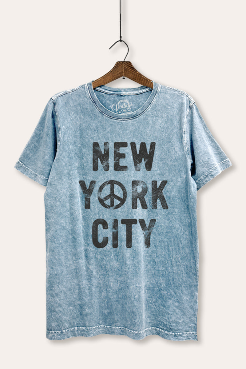 New York City Peace Sign Graphic Mineral Wash Relaxed Tee