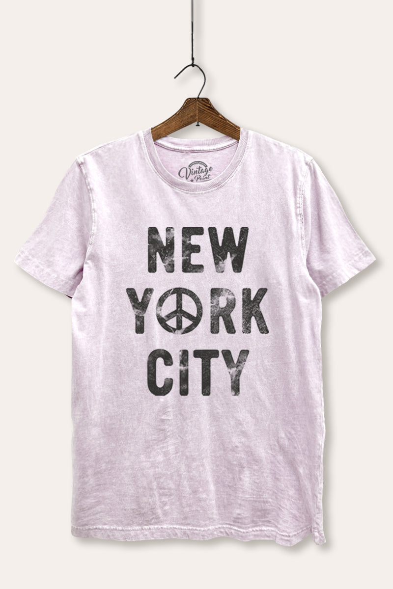 New York City Peace Sign Graphic Mineral Wash Relaxed Tee
