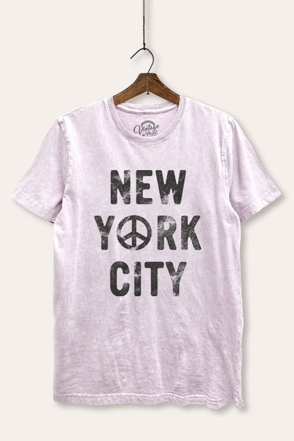 New York City Peace Sign Graphic Mineral Wash Relaxed Tee