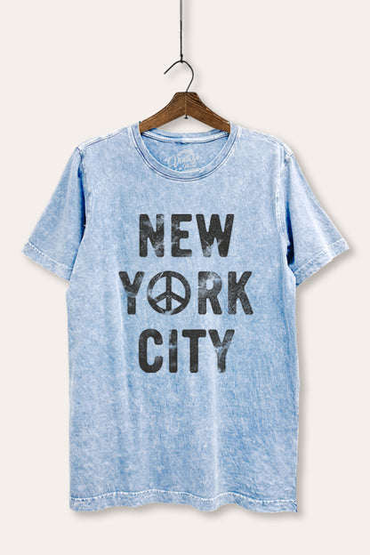 New York City Peace Sign Graphic Mineral Wash Relaxed Tee