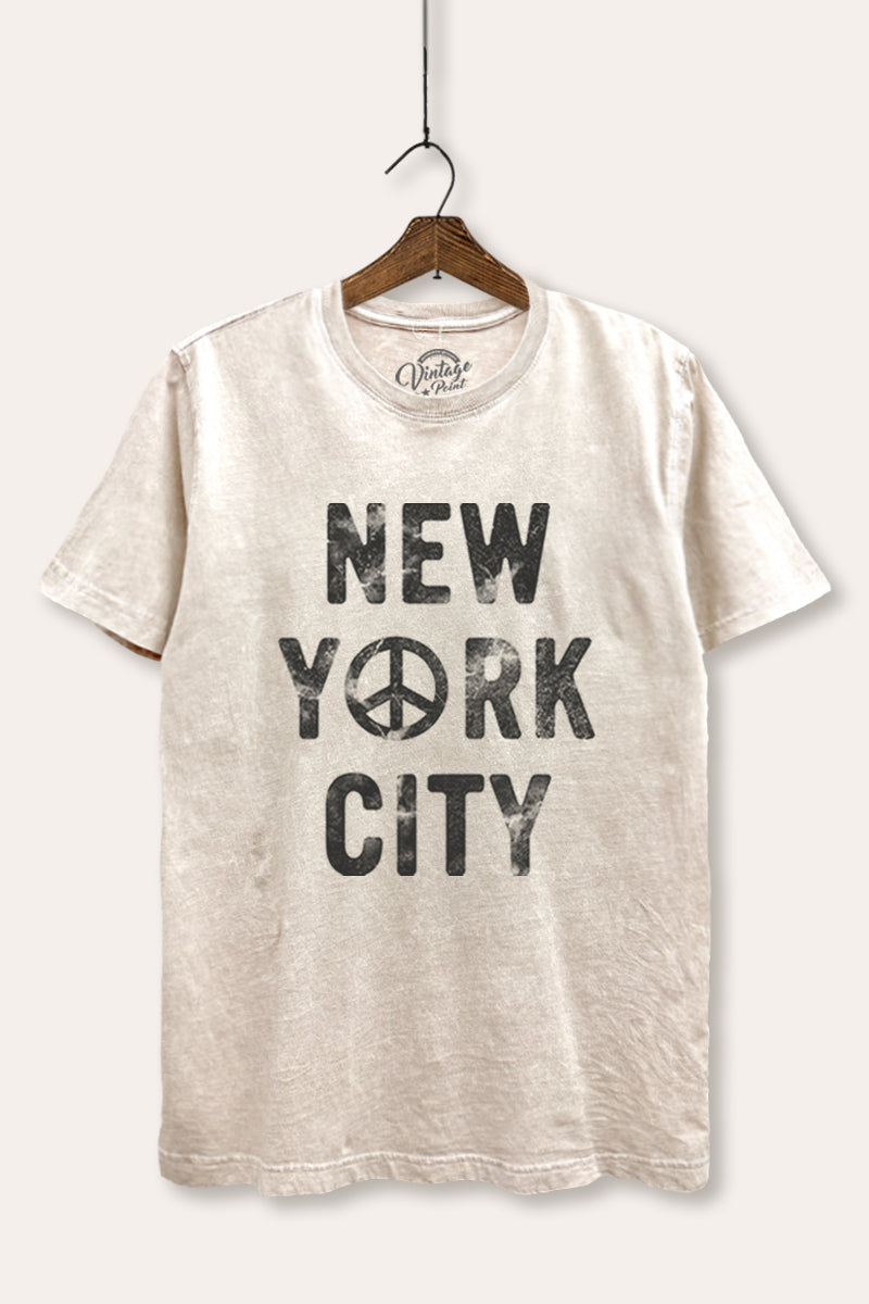 New York City Peace Sign Graphic Mineral Wash Relaxed Tee