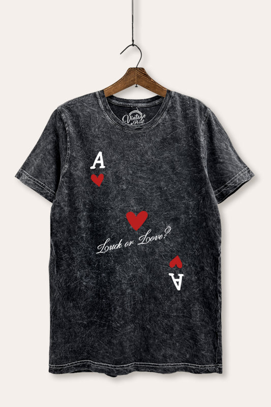 "luck or love" graphic mineral wash relaxed tee