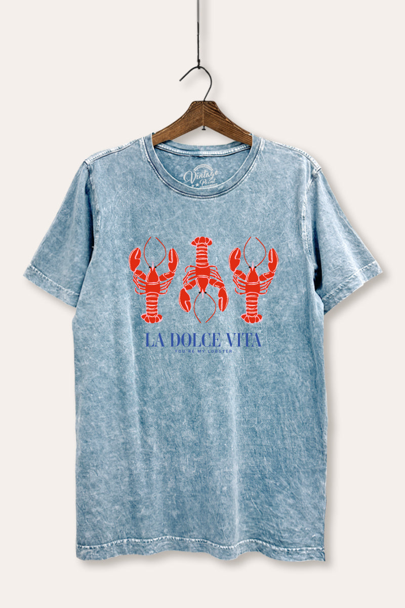 The Sweet Life Coastal Lobster Graphic Mineral Wash Relaxed Tee