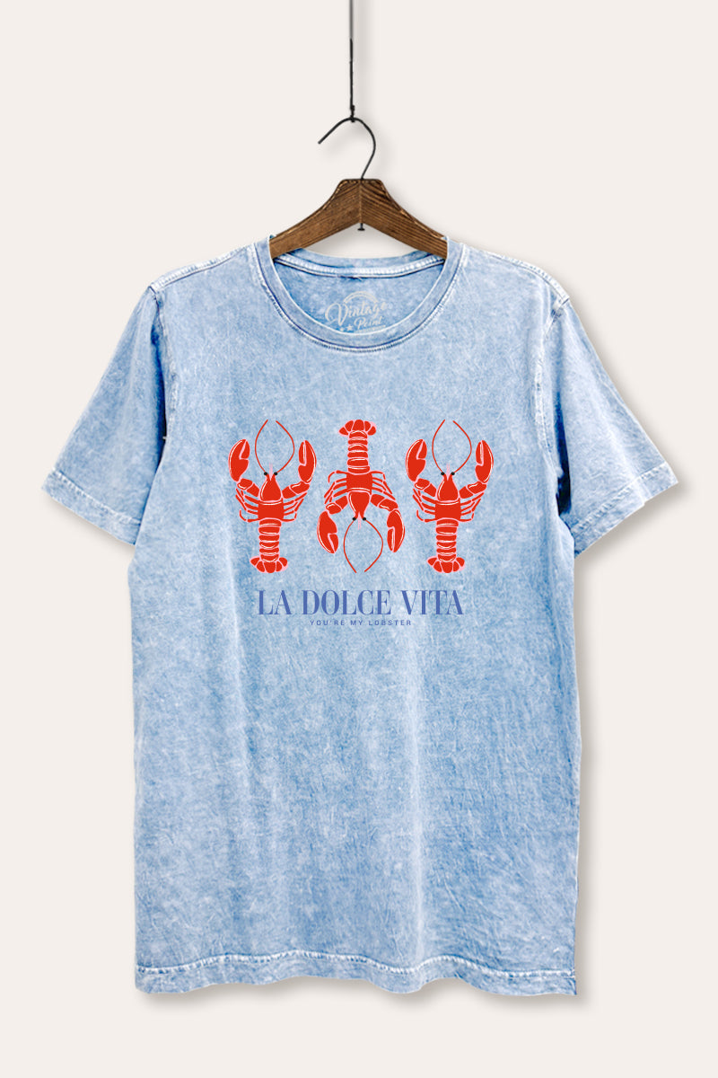 The Sweet Life Coastal Lobster Graphic Mineral Wash Relaxed Tee