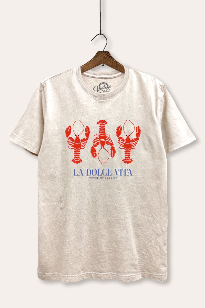 The Sweet Life Coastal Lobster Graphic Mineral Wash Relaxed Tee