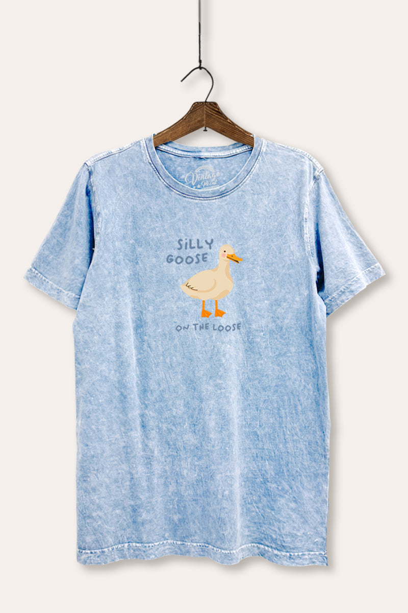 Silly Goose Pastel Graphic Mineral Wash Relaxed Tee