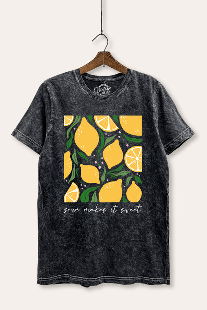 Sour & Sweet Lemon Fruit Graphic Mineral Wash Relaxed Tee