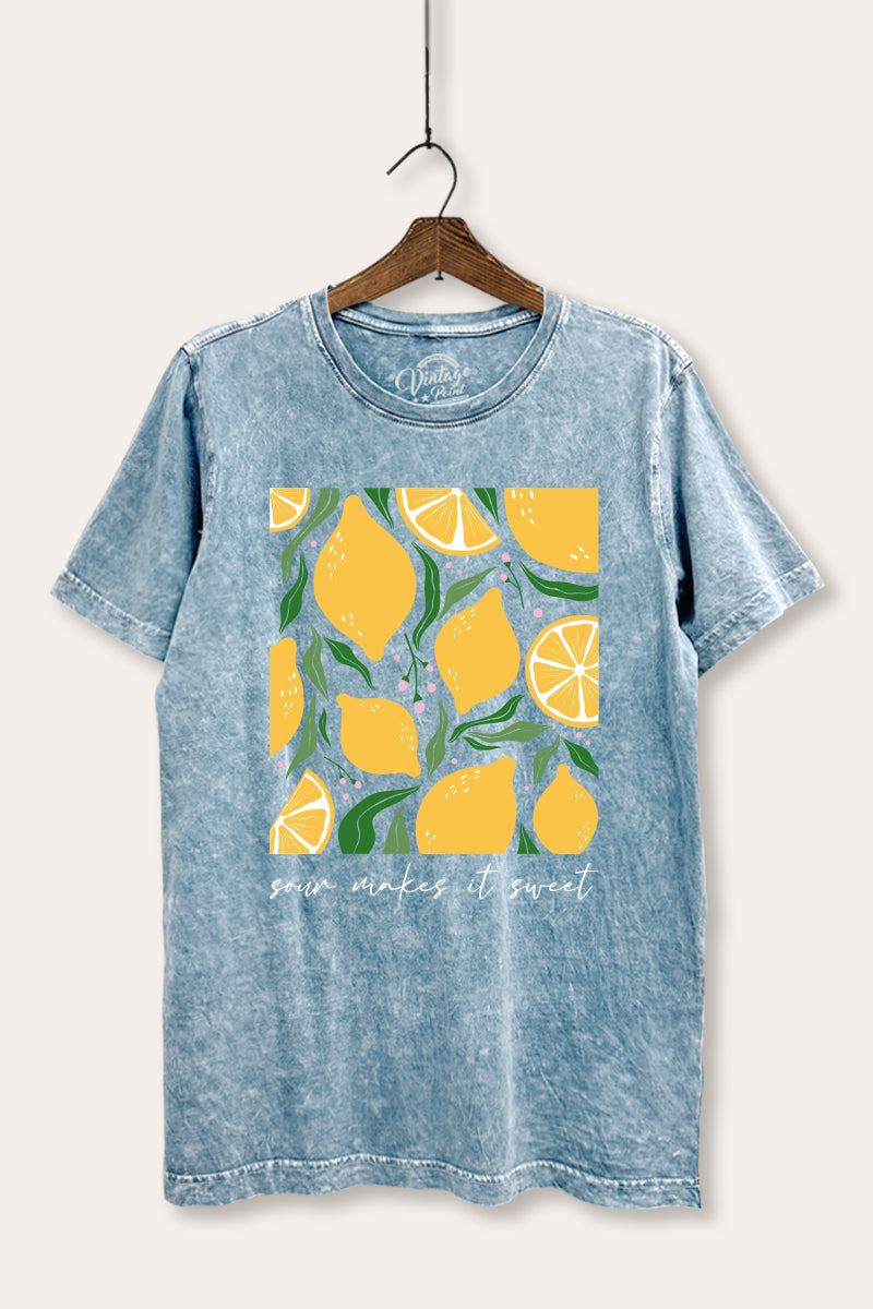 Sour & Sweet Lemon Fruit Graphic Mineral Wash Relaxed Tee