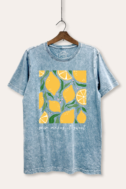 Sour & Sweet Lemon Fruit Graphic Mineral Wash Relaxed Tee
