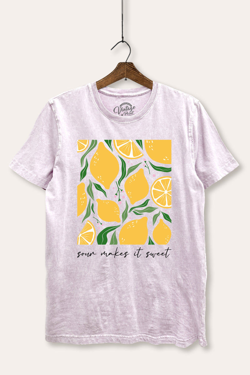 Sour & Sweet Lemon Fruit Graphic Mineral Wash Relaxed Tee