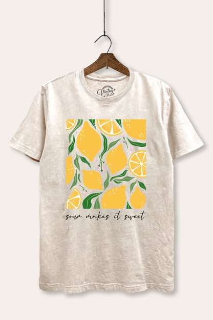 Sour & Sweet Lemon Fruit Graphic Mineral Wash Relaxed Tee