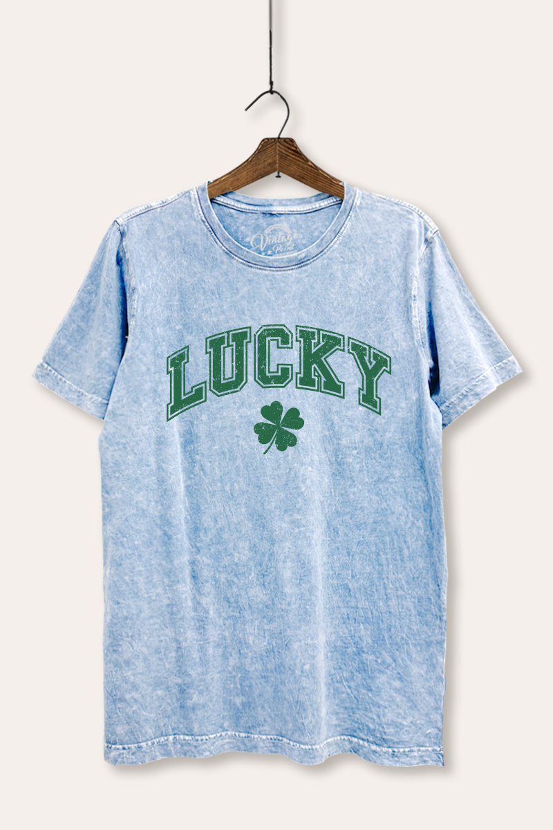 Lucky Clover Graphic Mineral Wash Relaxed Tee