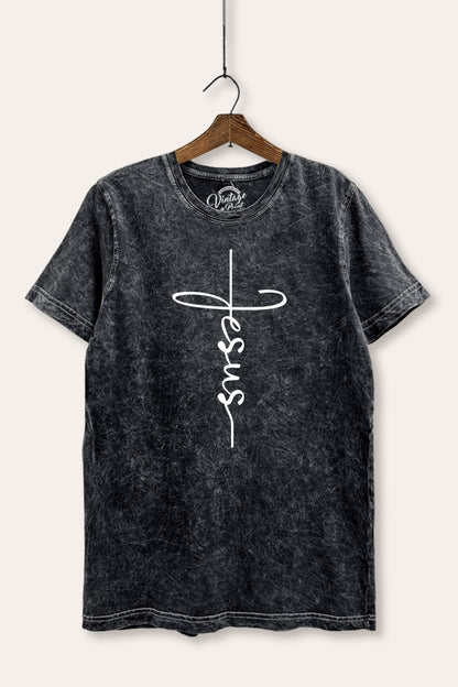 Jesus Cross Typography Mineral Wash Relaxed Tee