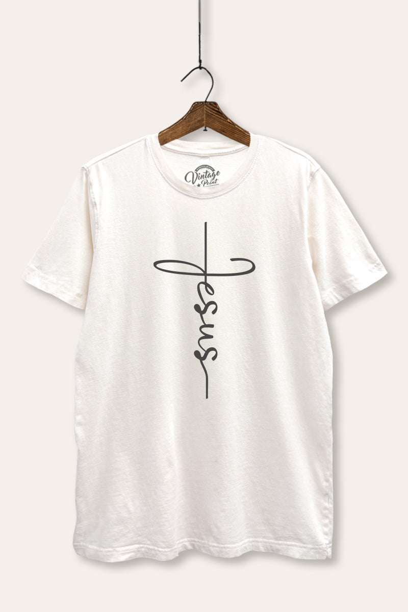Jesus Cross Typography Mineral Wash Relaxed Tee