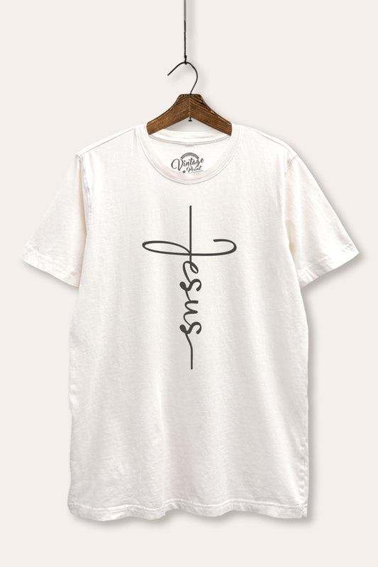 Jesus Cross Typography Mineral Wash Relaxed Tee