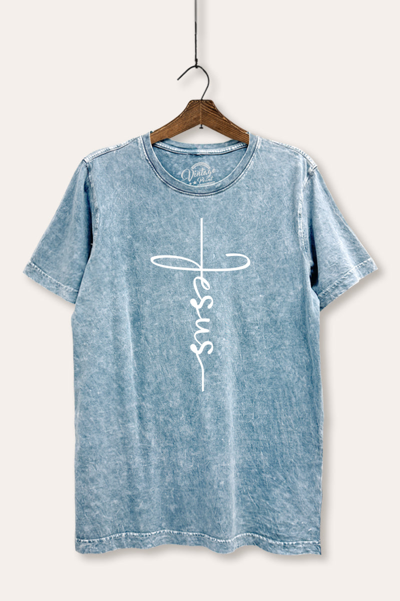 Jesus Cross Typography Mineral Wash Relaxed Tee