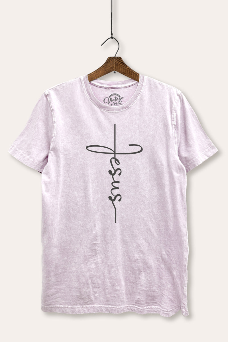 Jesus Cross Typography Mineral Wash Relaxed Tee