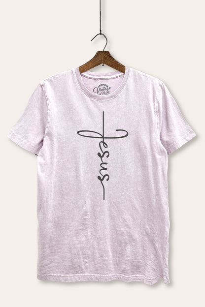 Jesus Cross Typography Mineral Wash Relaxed Tee