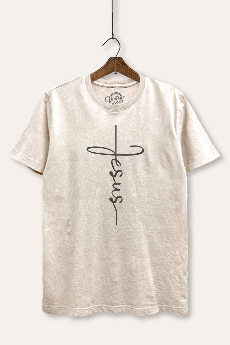 Jesus Cross Typography Mineral Wash Relaxed Tee
