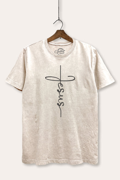 Jesus Cross Typography Mineral Wash Relaxed Tee