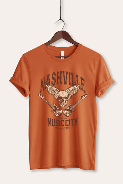 Nashville Music City Skull Graphic Women's Jersey Tee