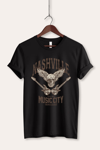 Nashville Music City Skull Graphic Women's Jersey Tee