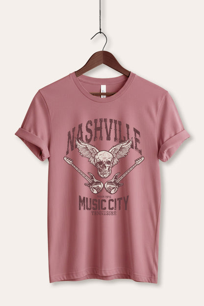 Nashville Music City Skull Graphic Women's Jersey Tee
