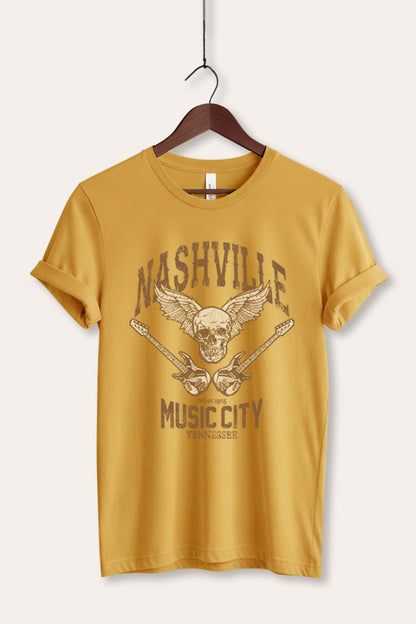 Nashville Music City Skull Graphic Women's Jersey Tee