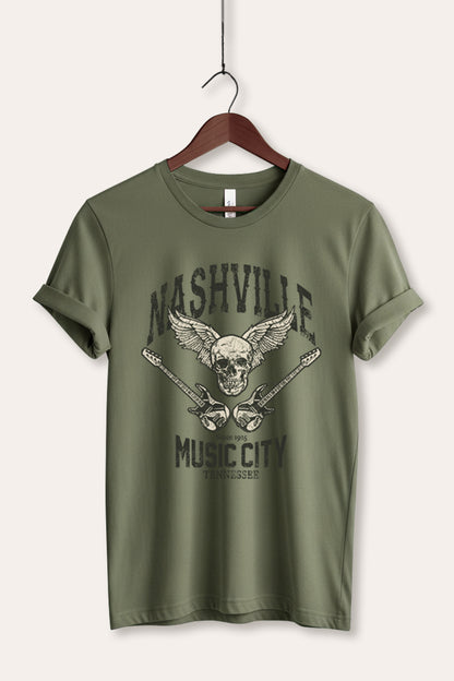 Nashville Music City Skull Graphic Women's Jersey Tee