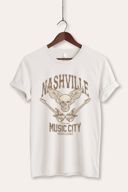Nashville Music City Skull Graphic Women's Jersey Tee